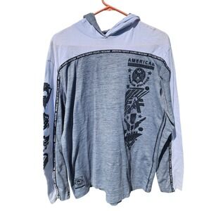 American Fighter Mens Long Sleeve Hoodie Shirt Blue Grey Graphic Athletic L
